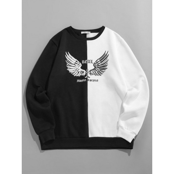 Two Tone Wings Print Fleece Sweatshirt...