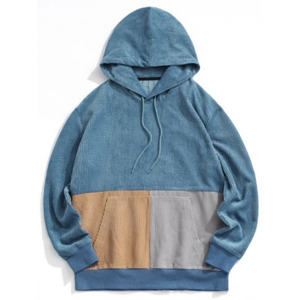 Vintage Colorblock Pullover Corduroy Hoodie