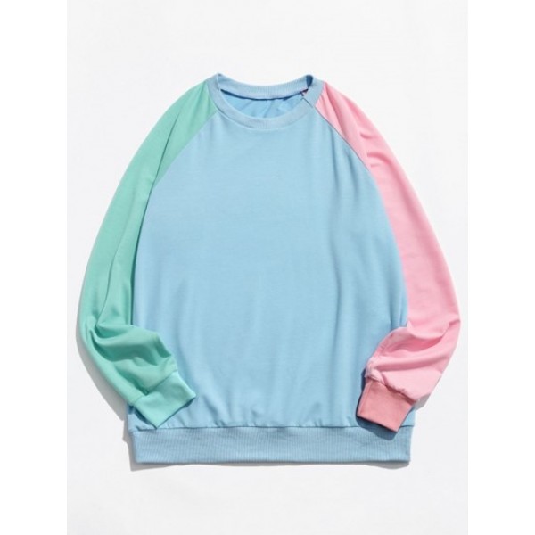 Colorblock Panel Raglan Sleeve Sky Blue Sweatshirt