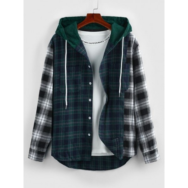 Plaid Patchwork Hooded Shirt