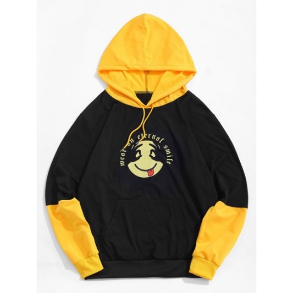 Cartoon Face Graphic Print Contrast Funny Hoodie