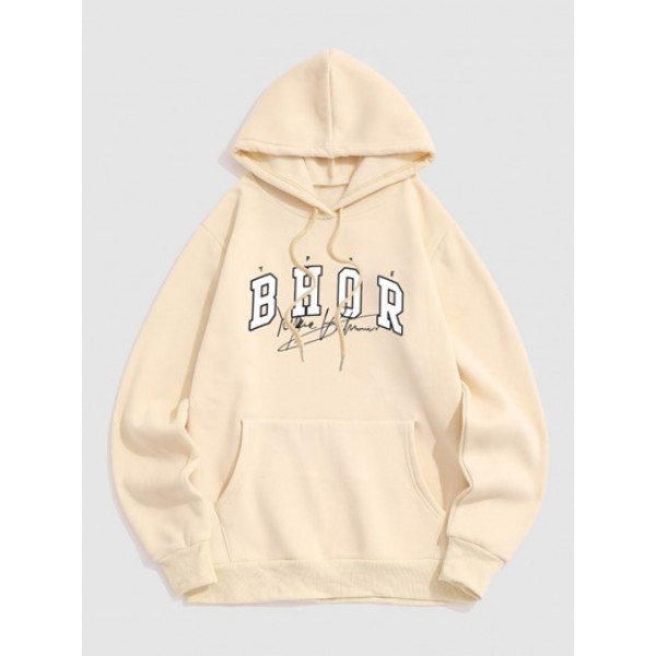 Letters Graphic Print Fleece Hoodie