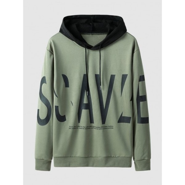 Letter Print Colorblock Hoodie