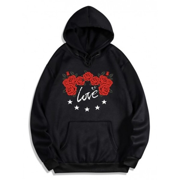 Rose Flower Love Print Graphic Fleece Hoodie