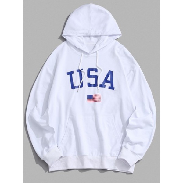 USA American Flag Print Drop Shoulder Hoodie