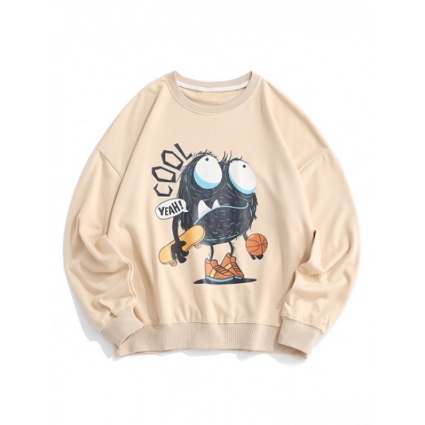 Cartoon Letter Print Drop Shoulder Sweat...