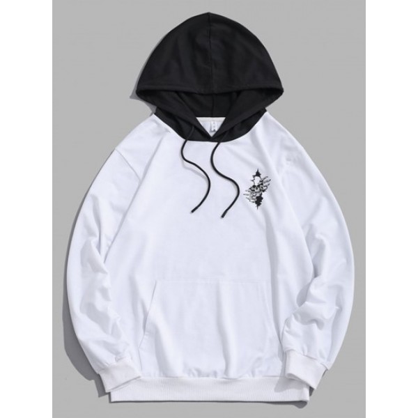 Streetwear Skull Pattern Colorblock Hood...