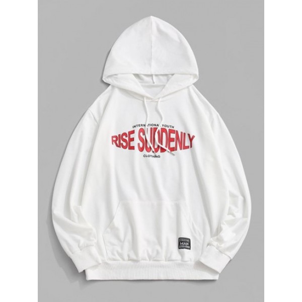 Streetwear Letter Print Applique Detail Kangaroo Pocket Essentials Hoodie