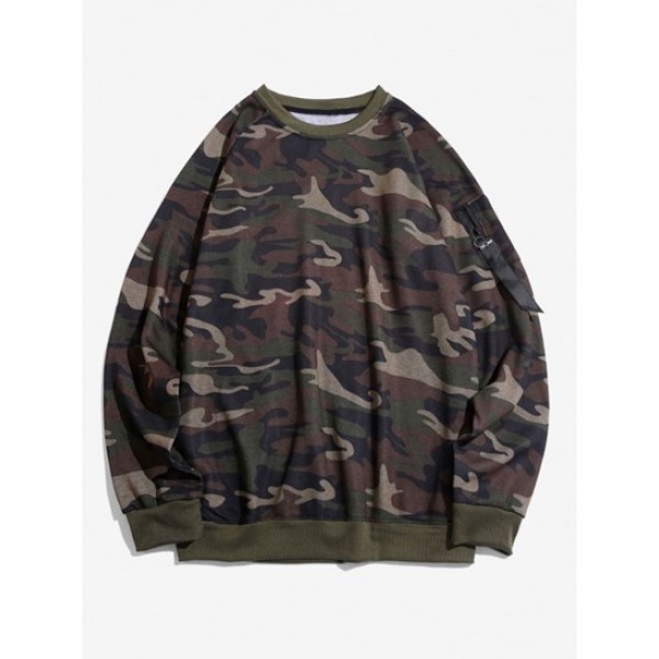 Camouflage Print Raglan Sleeve Sweatshir...