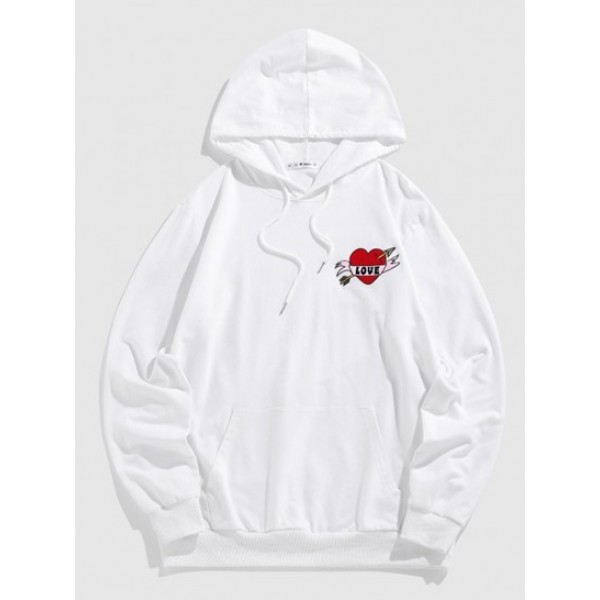 Streetwear LOVE Heart Embroidered Kangaroo Pocket Hoodie