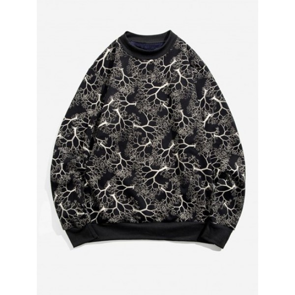 Trees Print Rib-knit Trim Fleece Sweatshirt