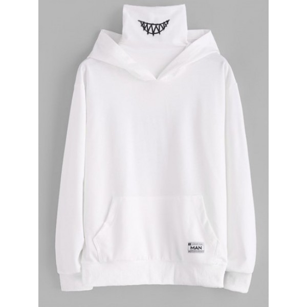 Streetwear Kangaroo Pocket Letter Applique Double Collar Hoodie