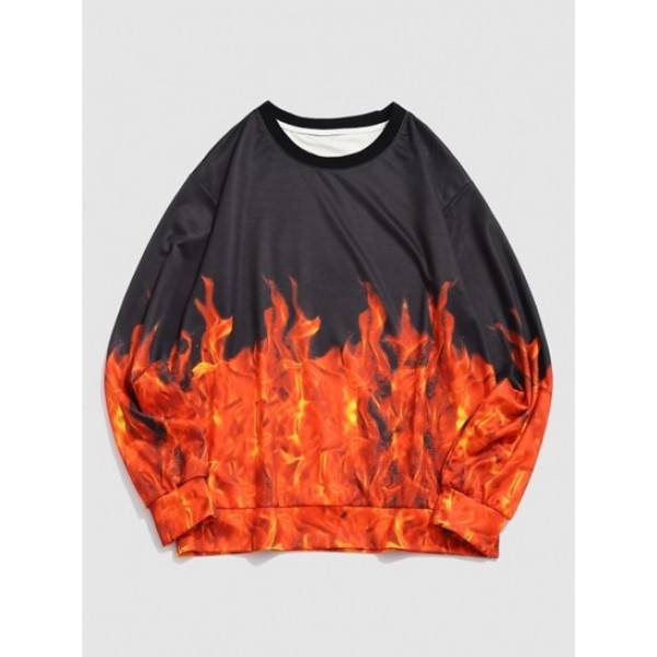 Streetwear Flame 3D Print Pullover Sweatshirt