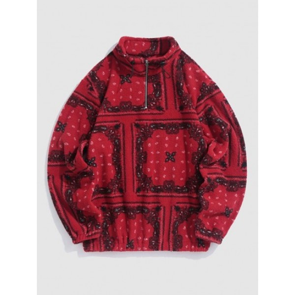 Fluffy Fleece Ethnic Printed Quarter Zip...