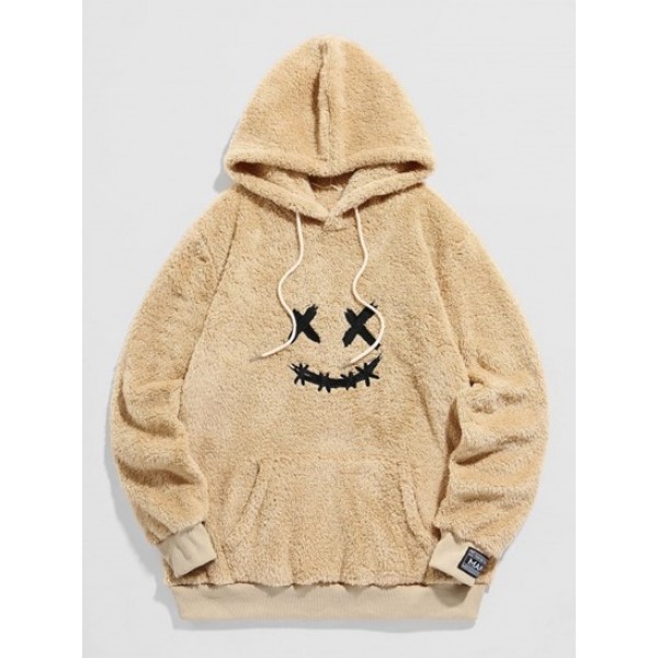 Cartoon Face Embroidered Streetwear Faux...