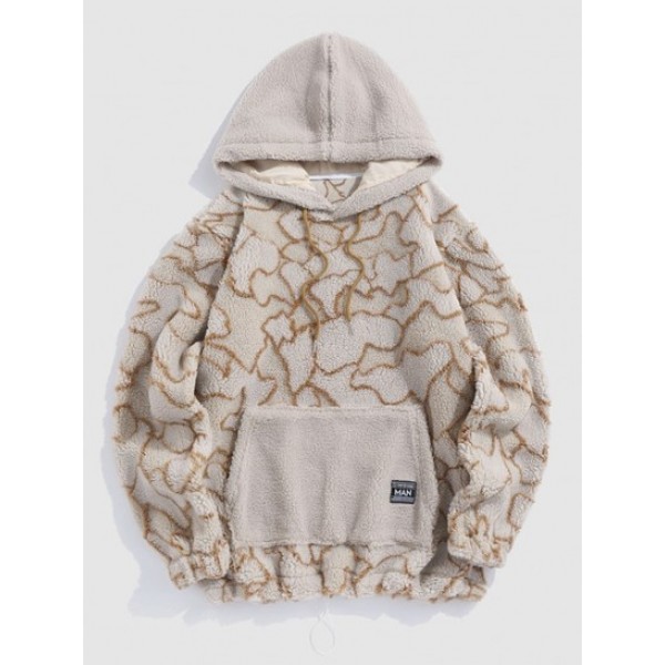 Irregular Geometric Pattern Fluffy Faux Fur Teddy Hoodie