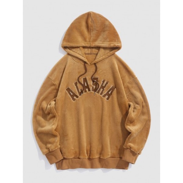 Letter ALASKA Embroidery Fluffy Fleece H...