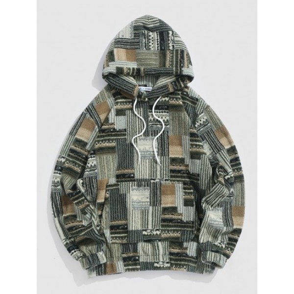 Ethnic Style Geometric Pattern Pullover Fluffy Flannel Hoodie