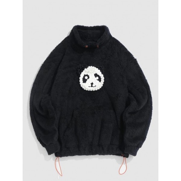 Fluffy 3D Panda Applique Stand Collar Fa...