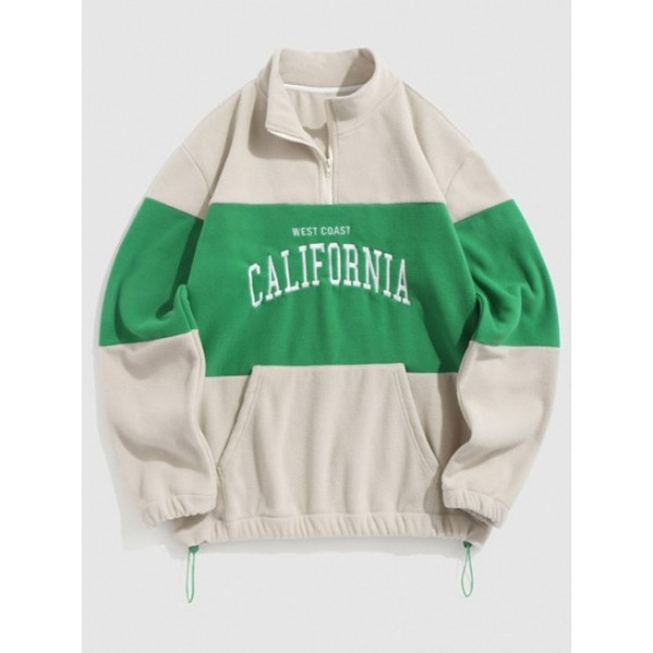 WEST COAST CALIFORNIA Embroidered Two Tone Quarter Zip Polar Fleece Sweatshirt