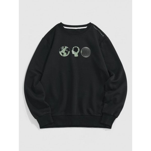 Earth Figure Letter Print Streetwear Sweatshirt