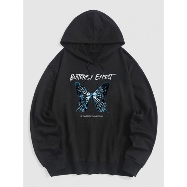 Graphic Letters Butterfly Printed Kangaroo Pocket Streetwear Hoodie