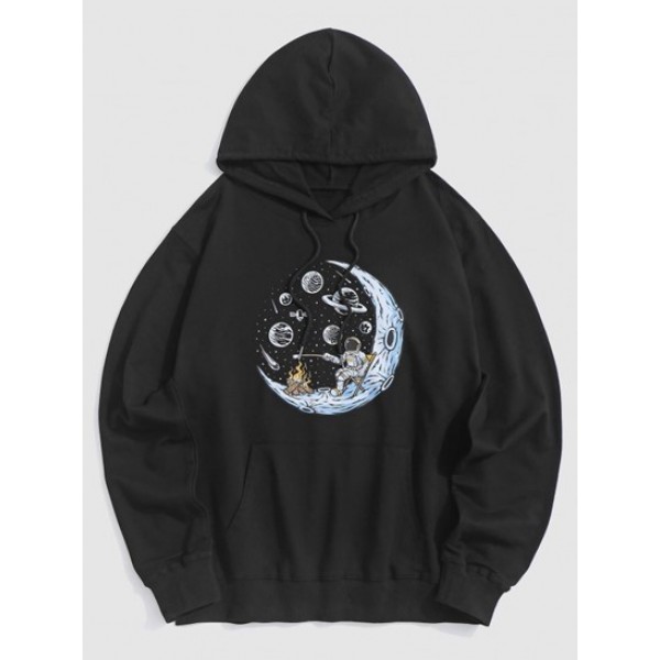 Space Moon Astronaut Graphic Hoodie