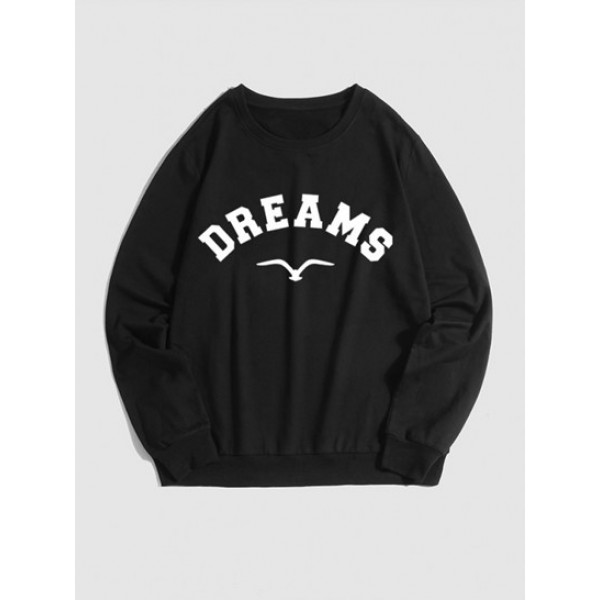 DREAMS And Bird Printed Pullover Sweatshirt