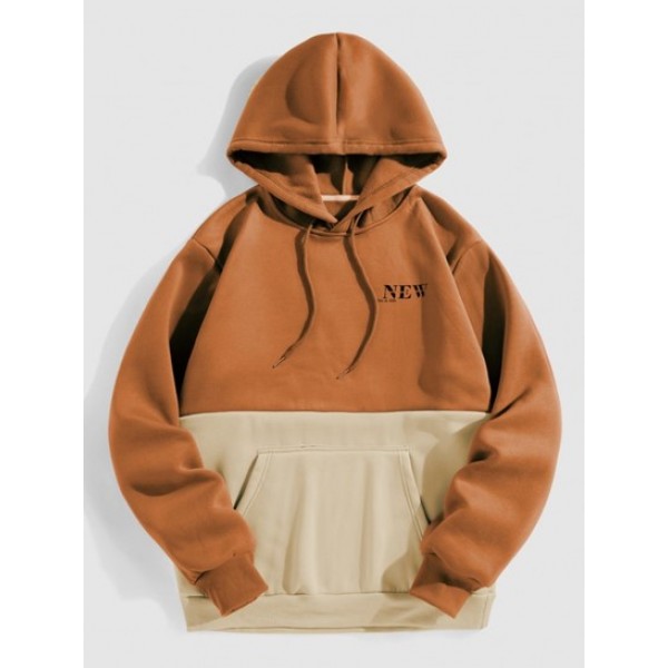 Two Tone Fleece Lining Front Pocket Hoodie