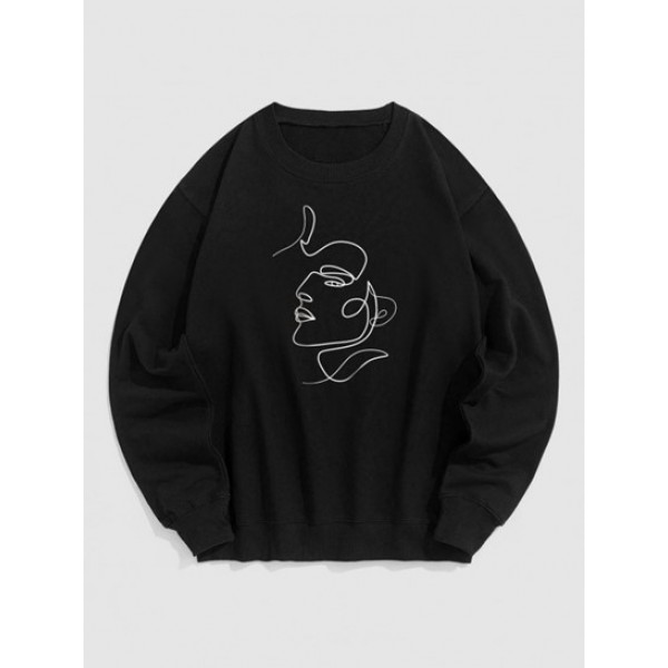 Human Face Pattern Pullover Sweatshirt