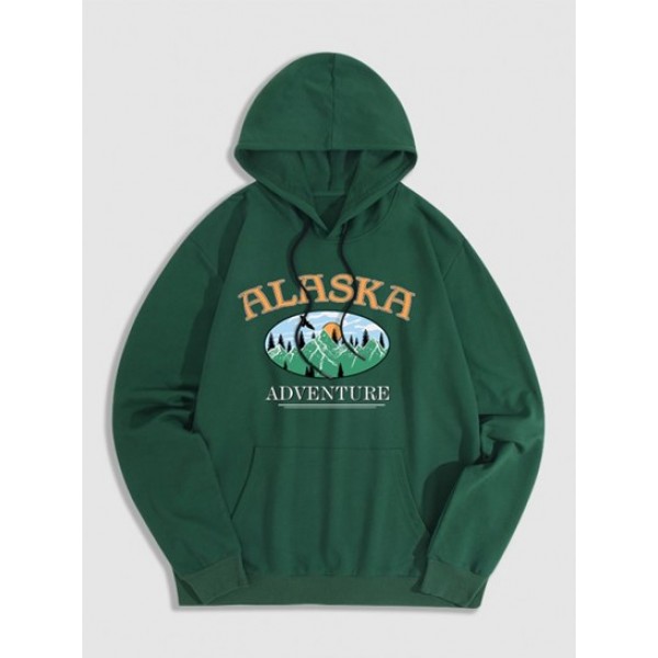 ALASKA Mountain Pattern Drawstring Hoodie