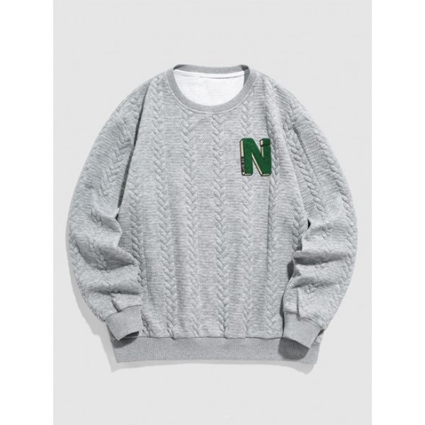 Alphabet N Embroidery Jacquard Knitted Pullover Sweatshirt