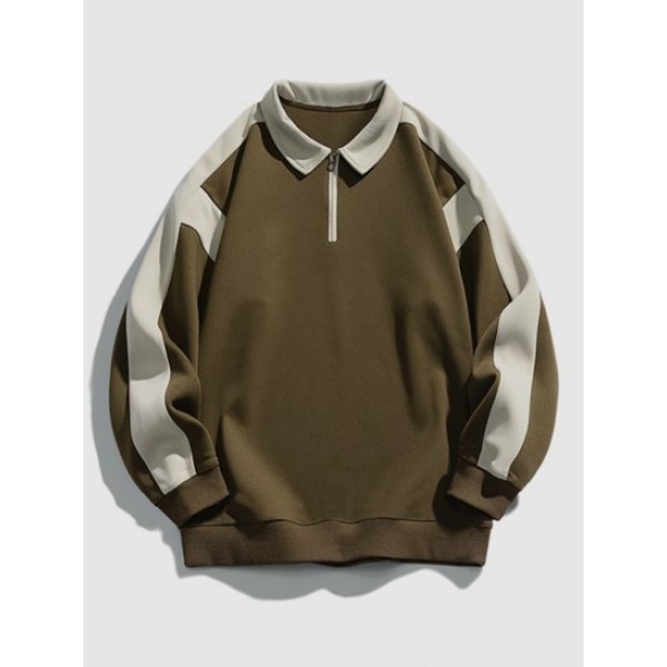 Colorblock Half Zip Drop Shoulder Sweats...