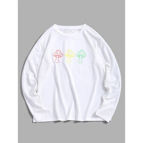 Cartoon Mushroom Print Pullover Sweatshi...