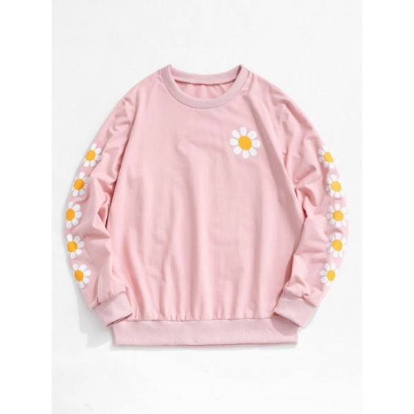 Daisy Print Rib-knit Trim Sweatshirt