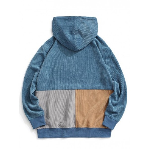 Vintage Colorblock Pullover Corduroy Hoodie