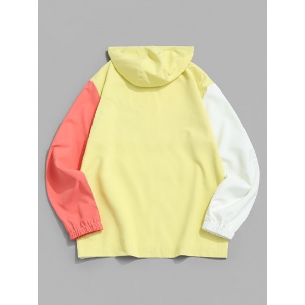 Colorblock Panel Half Zipper Windbreaker Hoodie