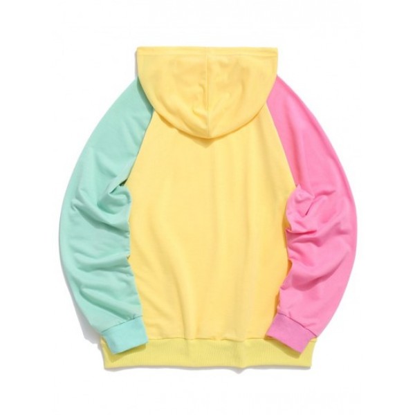 Raglan Sleeve Colorblock Spliced Drawstring Hoodie