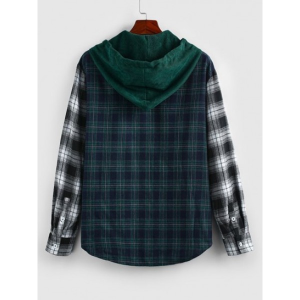 Plaid Patchwork Hooded Shirt