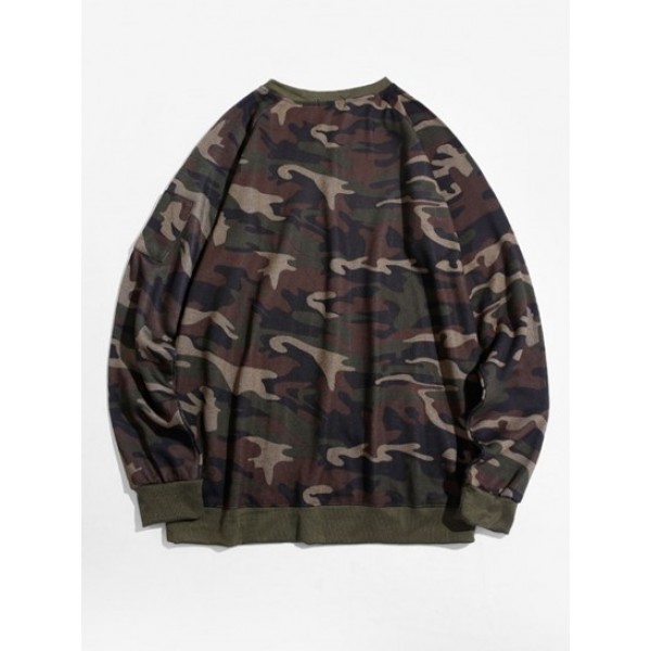 Camouflage Print Raglan Sleeve Sweatshirt