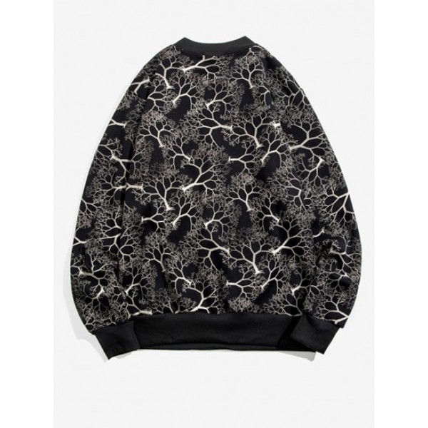 Trees Print Rib-knit Trim Fleece Sweatshirt