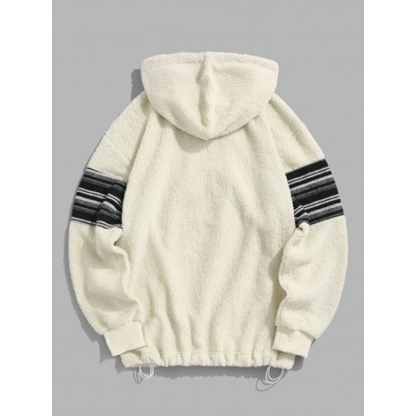 Striped Quarter Zip Fluffy Teddy Faux Fur Vintage Hoodie