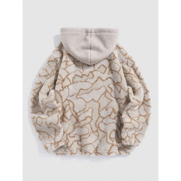 Irregular Geometric Pattern Fluffy Faux Fur Teddy Hoodie