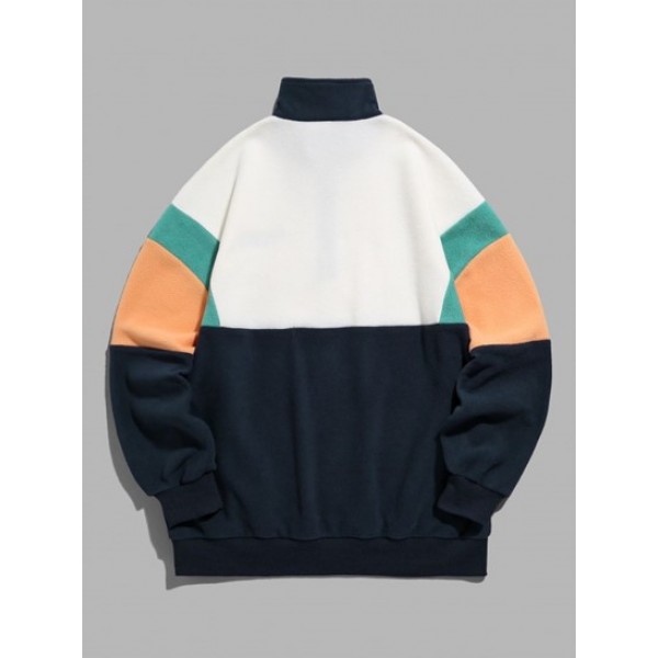 Quarter Zip Colorblock Los Angeles CALIFORNIA Embroidered Fuzzy Polar Fleece Sweatshirt