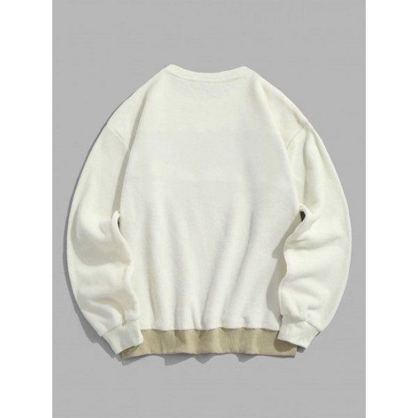 Fluffy Polar Fleece Colorblock Pullover Sweatshirt