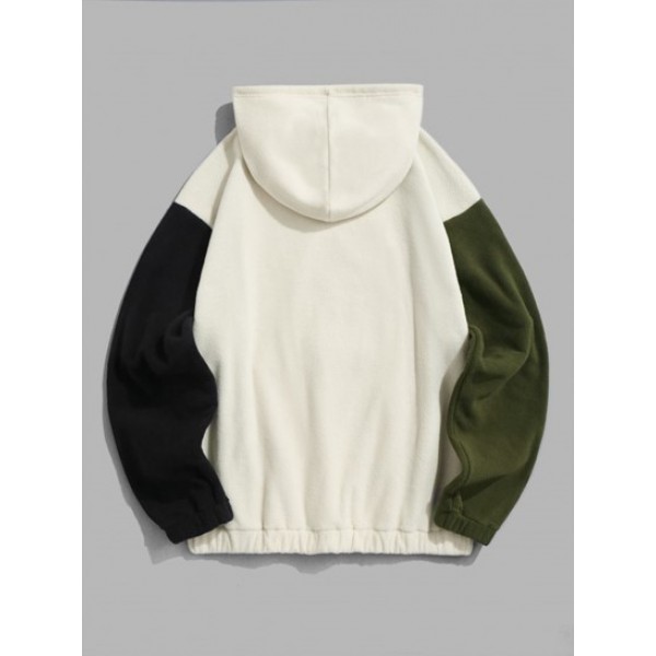 PARIS Embroidered Colorblock Pullover Fuzzy Fleece Hoodie