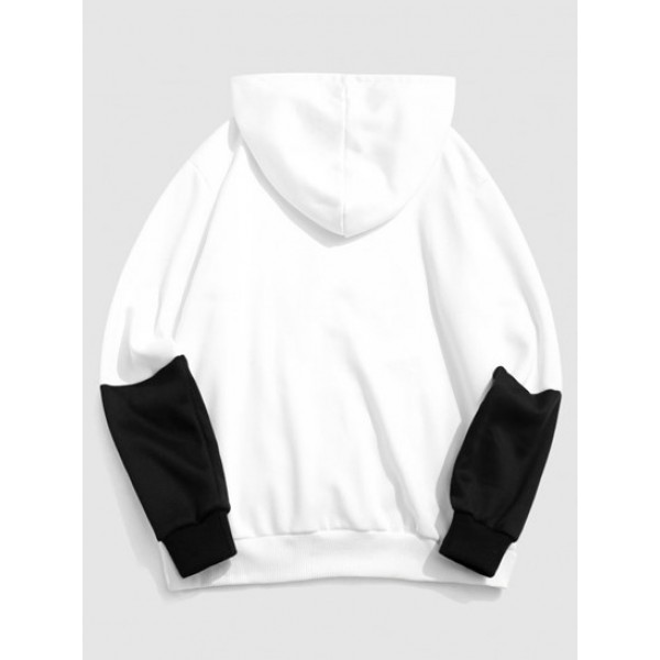 Streetwear Mushroom Letter Graphic Colorblock Fleece-lined Hoodie