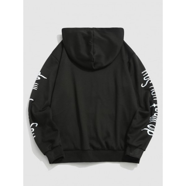 Streetwear Contrasting Letter Print Fleece-lined Hoodie