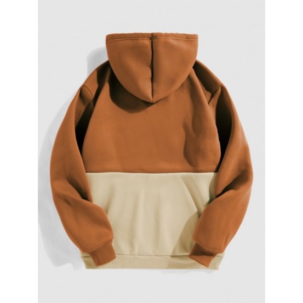 Two Tone Fleece Lining Front Pocket Hoodie