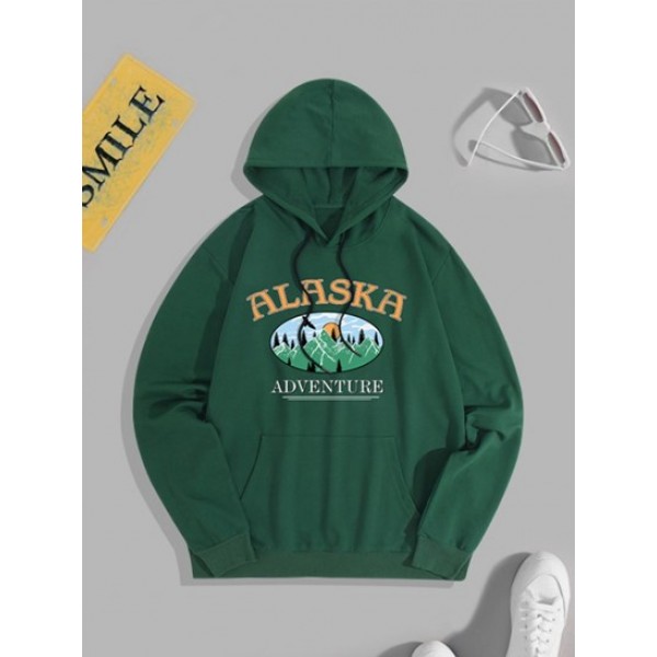 ALASKA Mountain Pattern Drawstring Hoodie